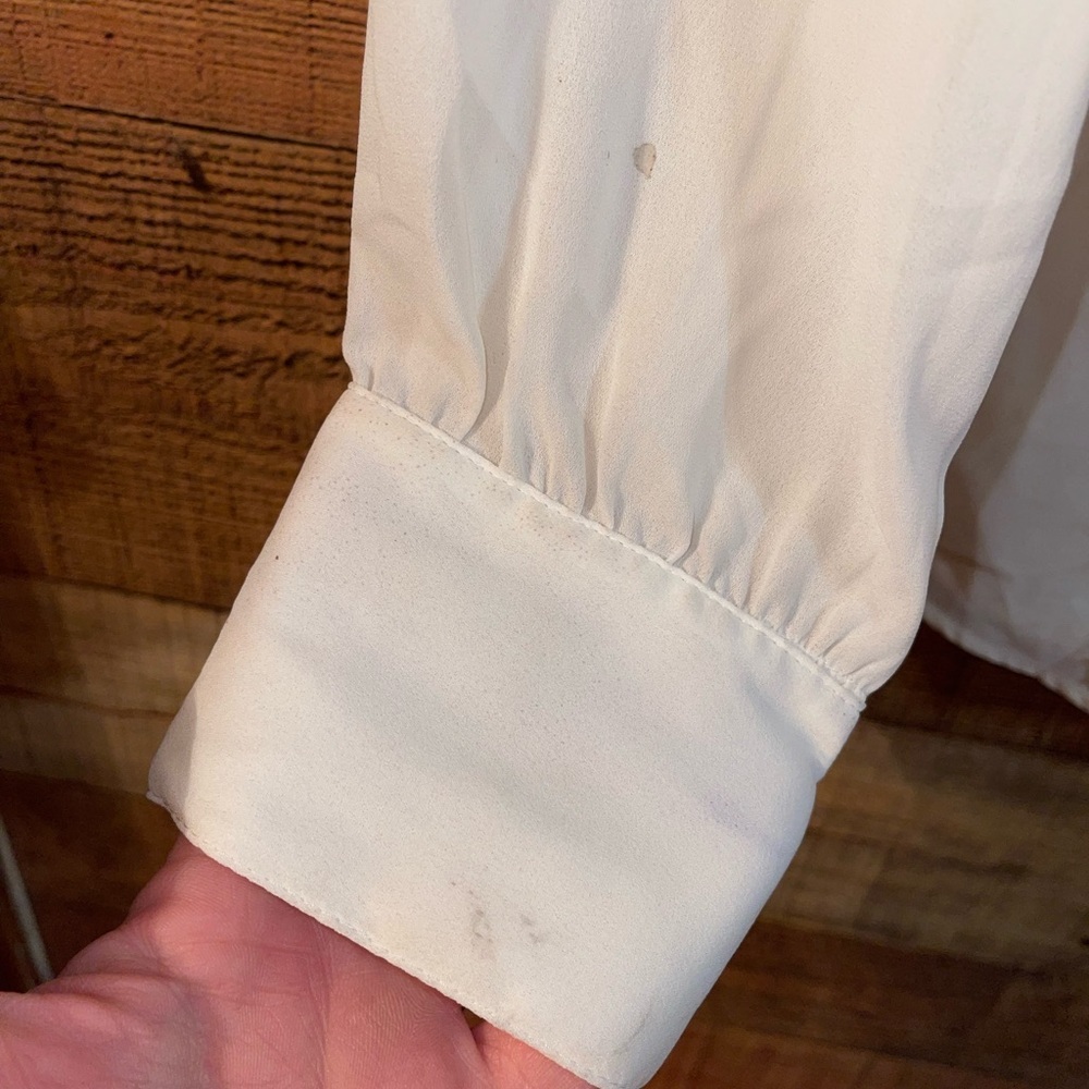 White House Black Market sheer button up ruffle blouse - Picture 3 of 10